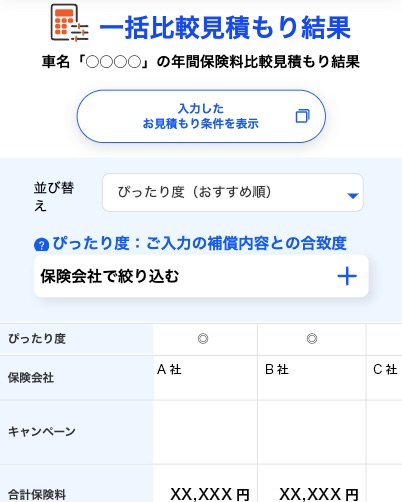 比較見積もり結果画面